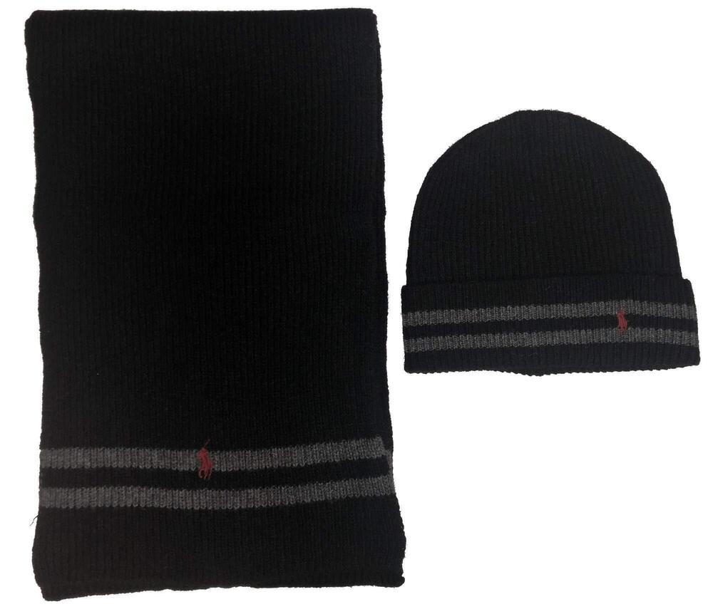 2002 2 Piece Set Hat & Scarf Lambswool Blend One Size Black